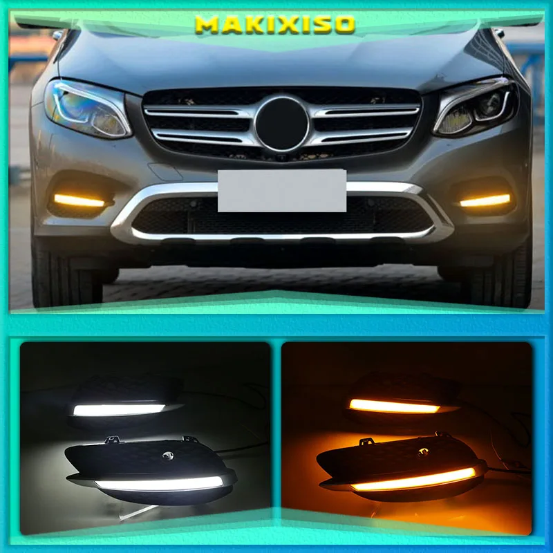 

2pcs For Mercedes Benz GLC X205 2015 2016 LED DRL Daytime Running Lights Daylight yellow turn Signal lamp light