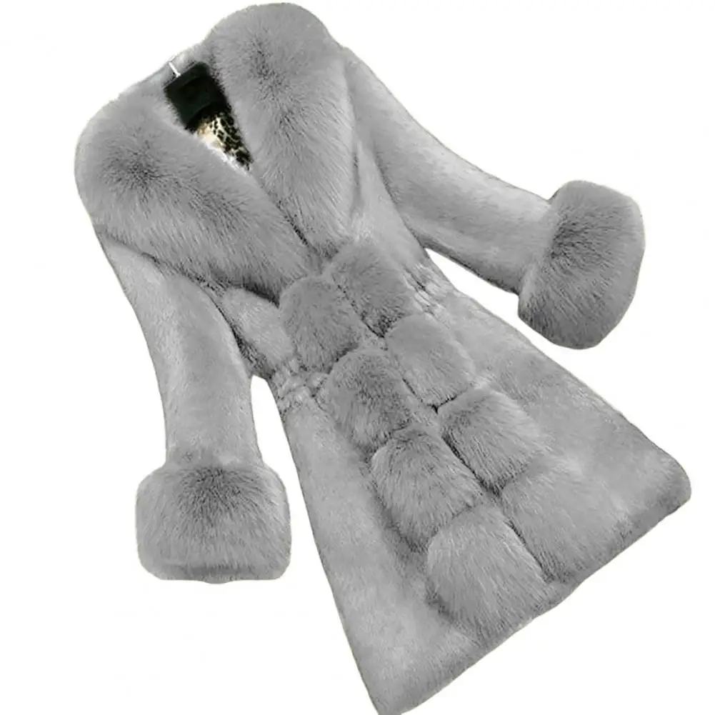 Jackets Women Faux Fox Fur Collar Coats V Neck Solid Full Sleeve Casual Mid Length Coat Splice Slim Fit Thick Outerwear Winter