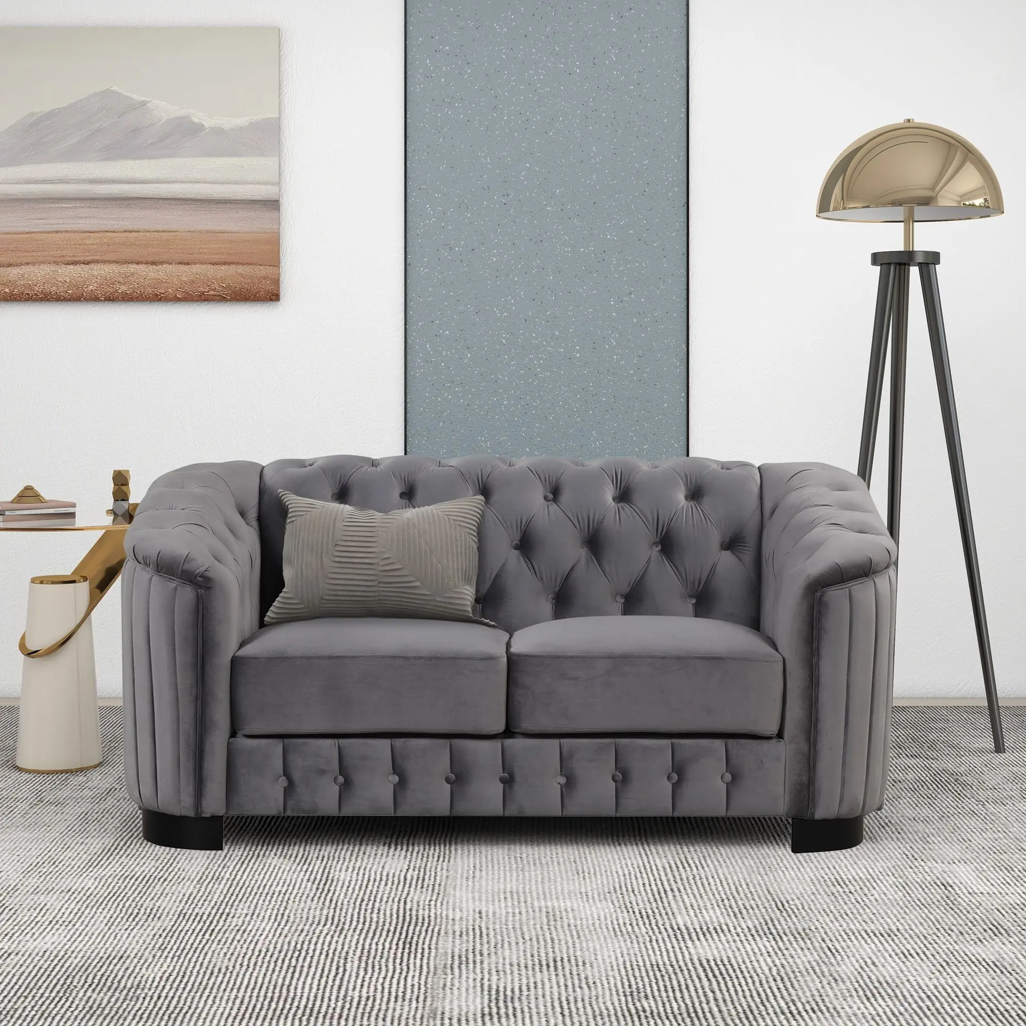 

64" Velvet Upholstered Loveseat Sofa with Thick Removable Seat Cushion