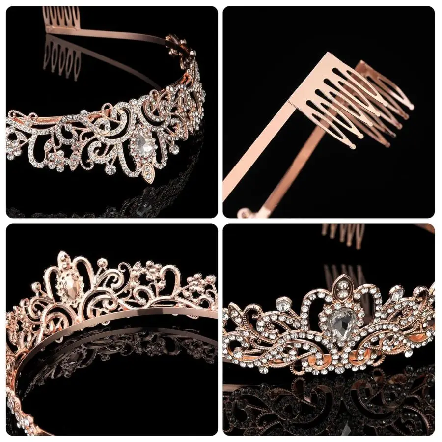 Hochzeits-Haartiara Kristall Braut-Tiara Krone Diadem Schleier Tiaras Haaraccessoires Kopfschmuck Geburtstag Frauen Mädchen – Detail 10