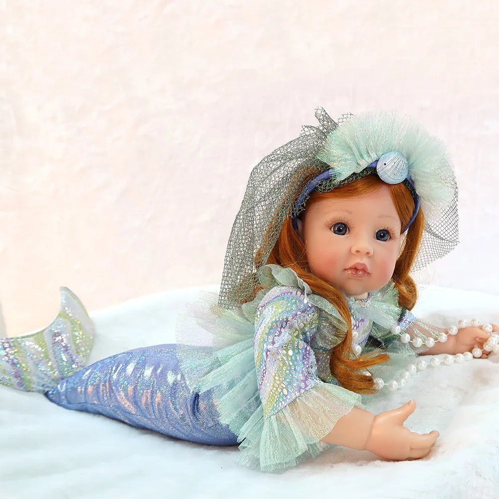 

58cm Realistic Reborn Doll Handmade Mermaid girls soft Silicone Cloth body Dolls Bebe Reborn Newborm Girl toy With blue eyes