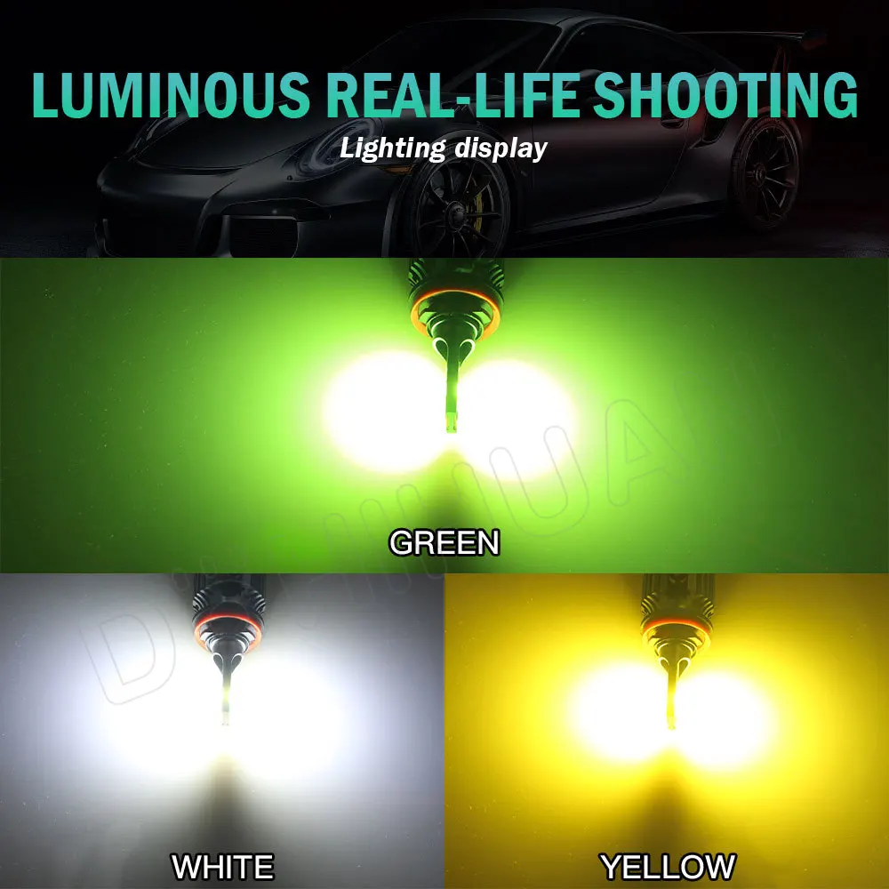 DOHIHUAN 2PCS H7 H8 H11 Led Fog Light H1 H3 H4 9003 9005 9006 HB2 H27 880 881 HB3 HB4 H16 Car DRL Lamp Bulbs Lemon Yellow Green