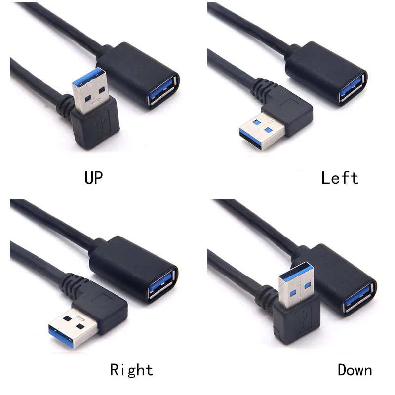 USB 3.0 Angle 90-Degree Extension Cable Adapter - Male to Female