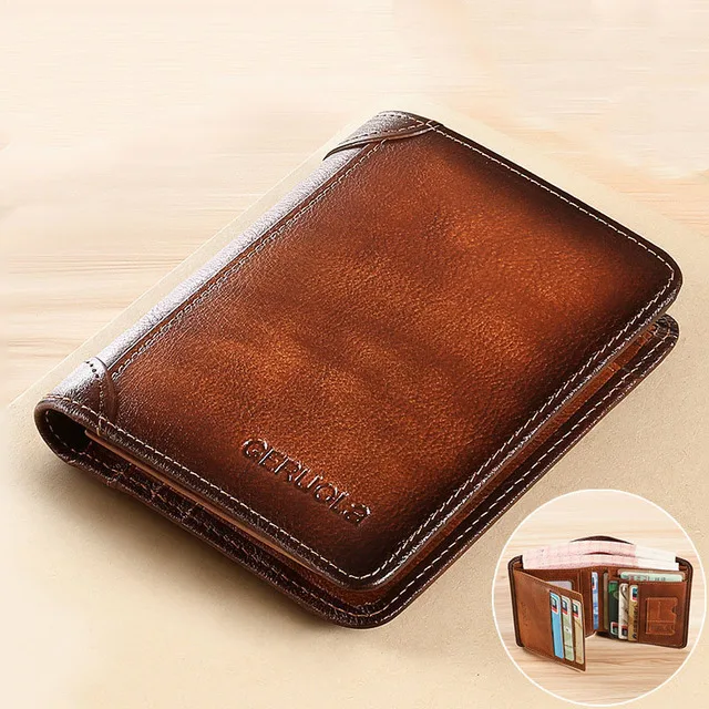 New RFID Blocking Men's Wallet Business Credit Card ID Badge Holder Bag Money  Clip Vertical Genuine Leather Wallet for Men 