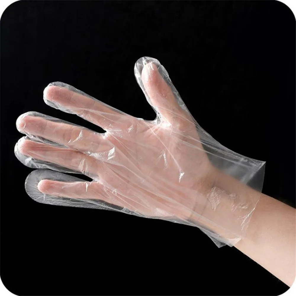 100Pcs Disposable Gloves Transparent Disposable Plastic Gloves Food Grade Kitchen Gloves Waterproof robust Plastic Gloves images - 6