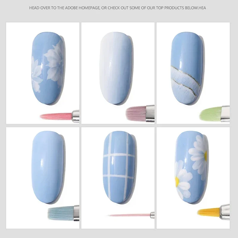 6Pc Nail Art Aurora Transparent Brush Set Watercolor Painting Brush Uv Gel Drawing Stripe Pointed Flat Head DIY Manicure Tool 6