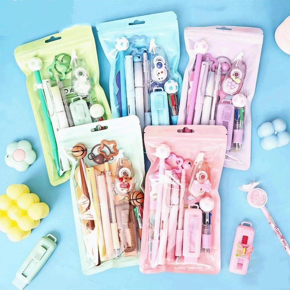 Cartoon School Stationery Set 6 Color Pens Stick Note Student Tools Gift Kit Eraser Large Capacity Learning Gift Box - 4