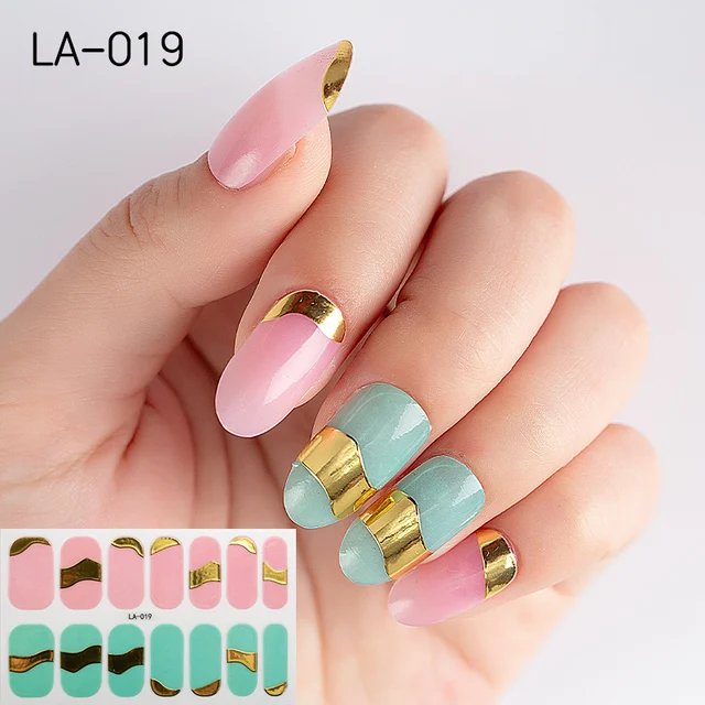 22tips Korea Toe Nail Sticker Wraps Adhesive Decals Toenail Polish Strips DIY Pedicure Foot Decals Manicure Women LA-019(14Tips)