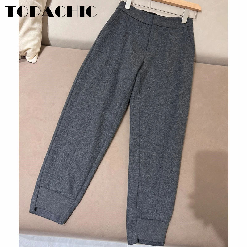 

11.12 TOPACHIC Women's Fashion Solid Color Wool Thick Office Lady Straight Pants