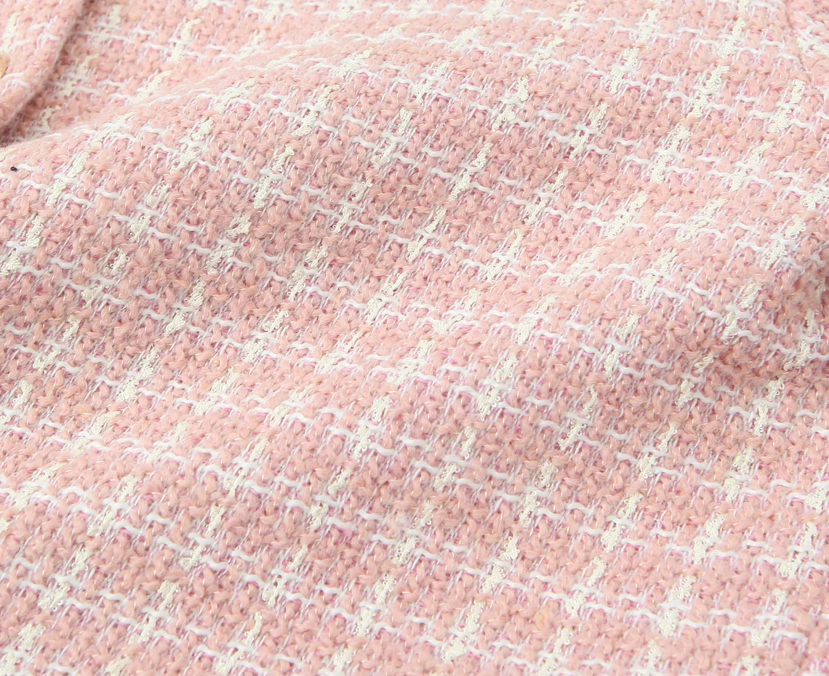 2 pieces 1 Set French Style Retro Pink Plaid Woven Tweed Blazer + High Waist Mini Shorts Pants Suits