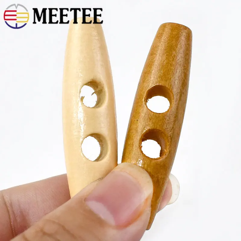 50pcs Meetee Wooden Buttons 30-60mm 2 Holes Natural Wood Horn Toggle for Wool Sweater Coat Bags Garment Accessories C1-27 3