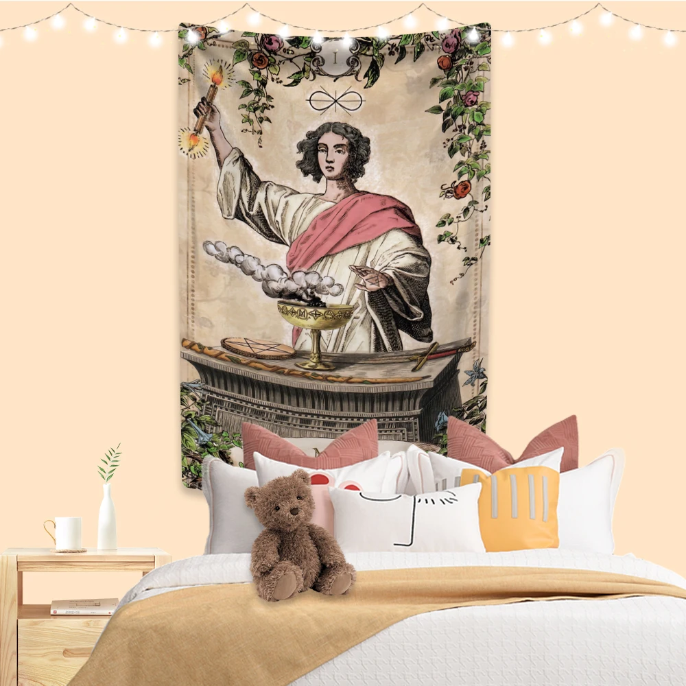 Psychedelische Tarot Wandtapijt Vintage Illustratie Gedrukt Boho Kamer Decors Esthetische Muur Opknoping Achtergrond Sofa Deken