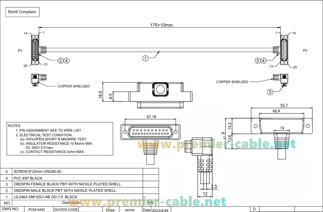 UP Down abgewinkeltes DB25-Stecker auf Buchse-Verlängerungskabel mit niedrigem Profil, rechtwinkliges, schlankes DB25-Pin-Gender-Wechsler-Anschluss-Druckerkabel – Detail 1