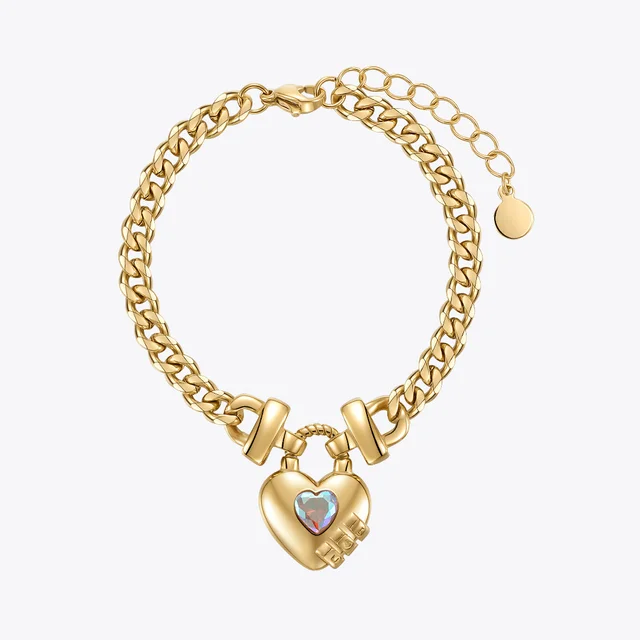 ENFASHION Heart-shaped Colored Zirco Bracelet For Women Stainless Steel Fashion Jewelry Gold Color Chain Bracelets Party B222277 1