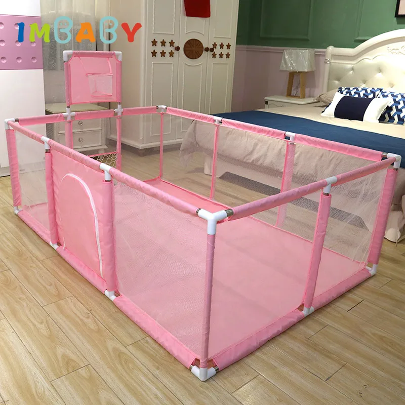 Baby playpen IMBABY baby playground pink baby corralitos with single football gate balls pool fence corral for babies from 0 to 6 months