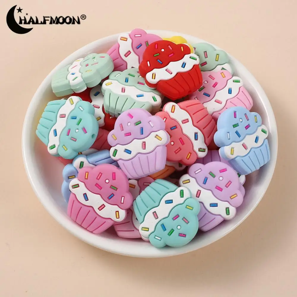 

10Pcs 28x29mm Cartoon Cake Silicone Teether Beads Food Grade Jewelry Beads For Nursing Chewing Toy DIY Bracelet Necklace Making