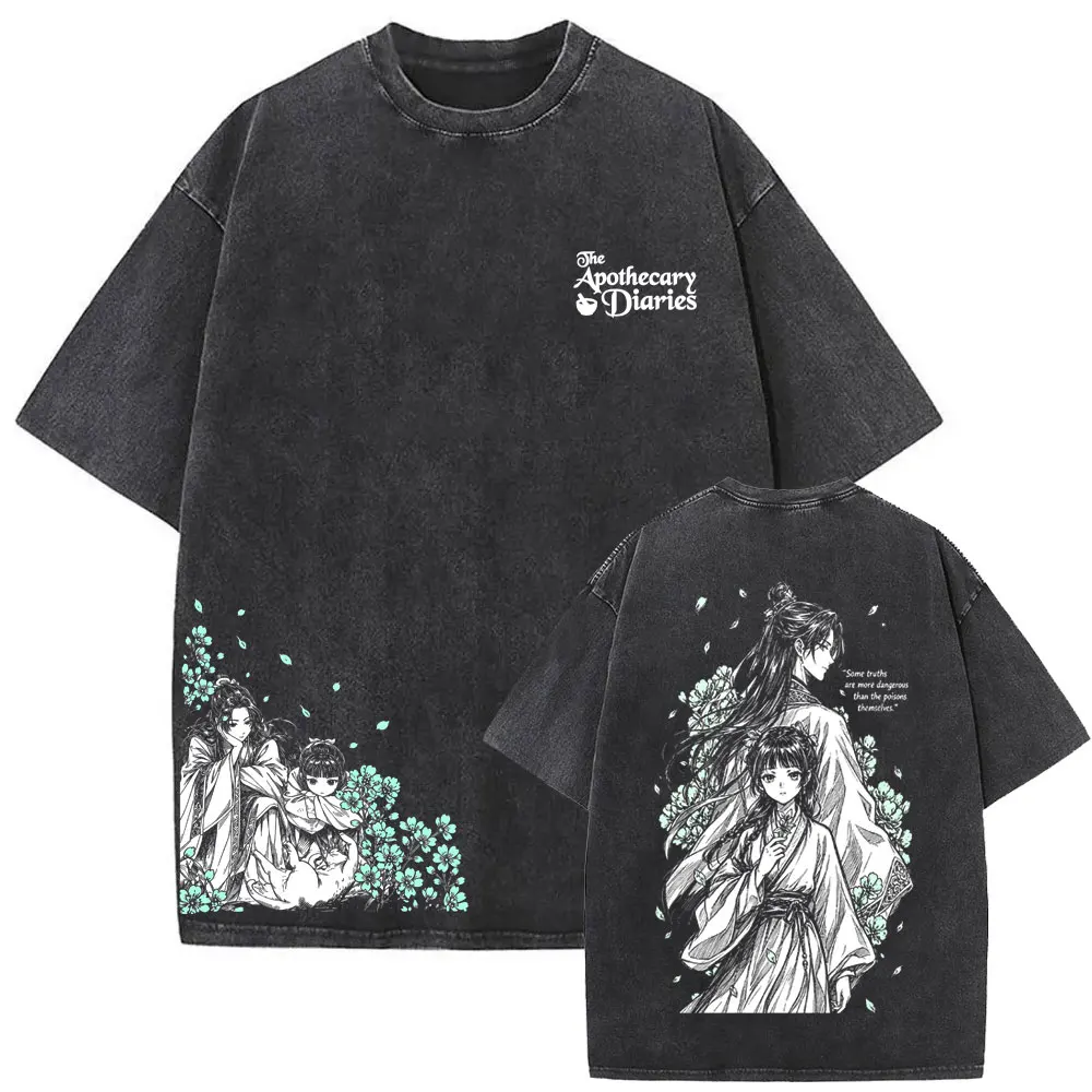Gewaschenes Vintage Anime The Apothecary Diaries T-Shirt Kawaii Niedliche Maomao Grafik T-Shirts für Männer und Frauen Mode Cartoon Manga T-Shirts