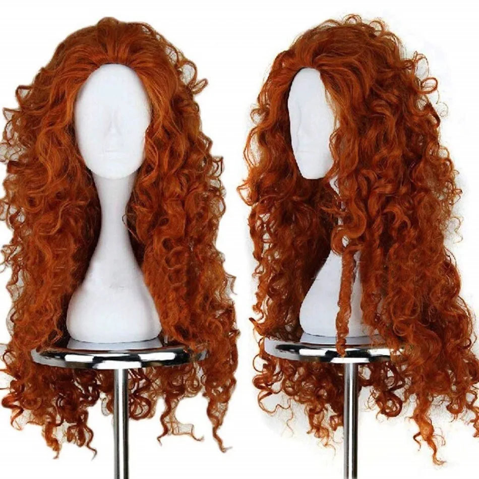 Lange orangefarbene lockige Haare Cosplay Halloween Kunstfaser-Perücke Prinzessin Brave Legend Merida Anime-Perücke – Detail 2