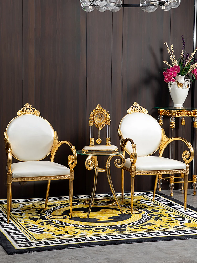 

European retro comfortable leisure chair dining chair high-end design villa copper flannelette chair negotiation chair