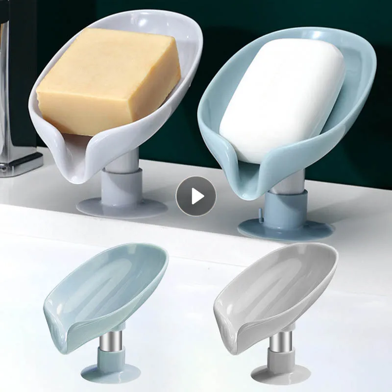 Creative Sucker Soap Dish Leaf Shaped Drain Box Bathroom StorageTray Sponge Holder Punch Free Storage Racks |
