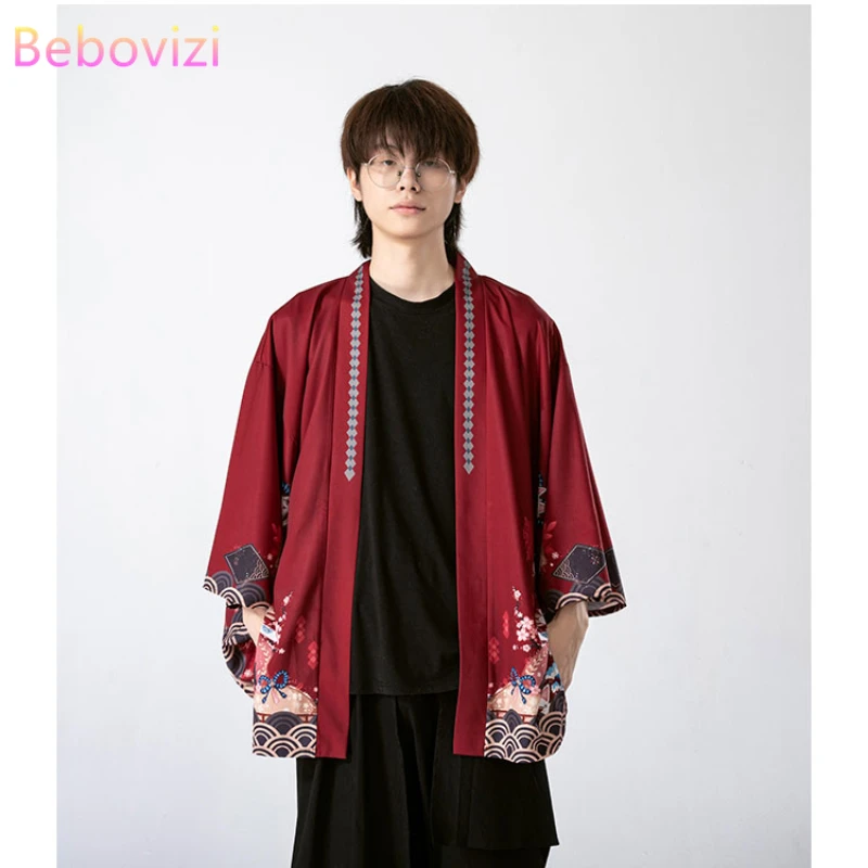 Summer Loose Red Black Japanese Samurai Streetwear Cardigan Women Men Harajuku Haori Kimono Cosplay Blouse Top Yukata japanese kimono,japanese kimono cardigan,japanese kimono shirt