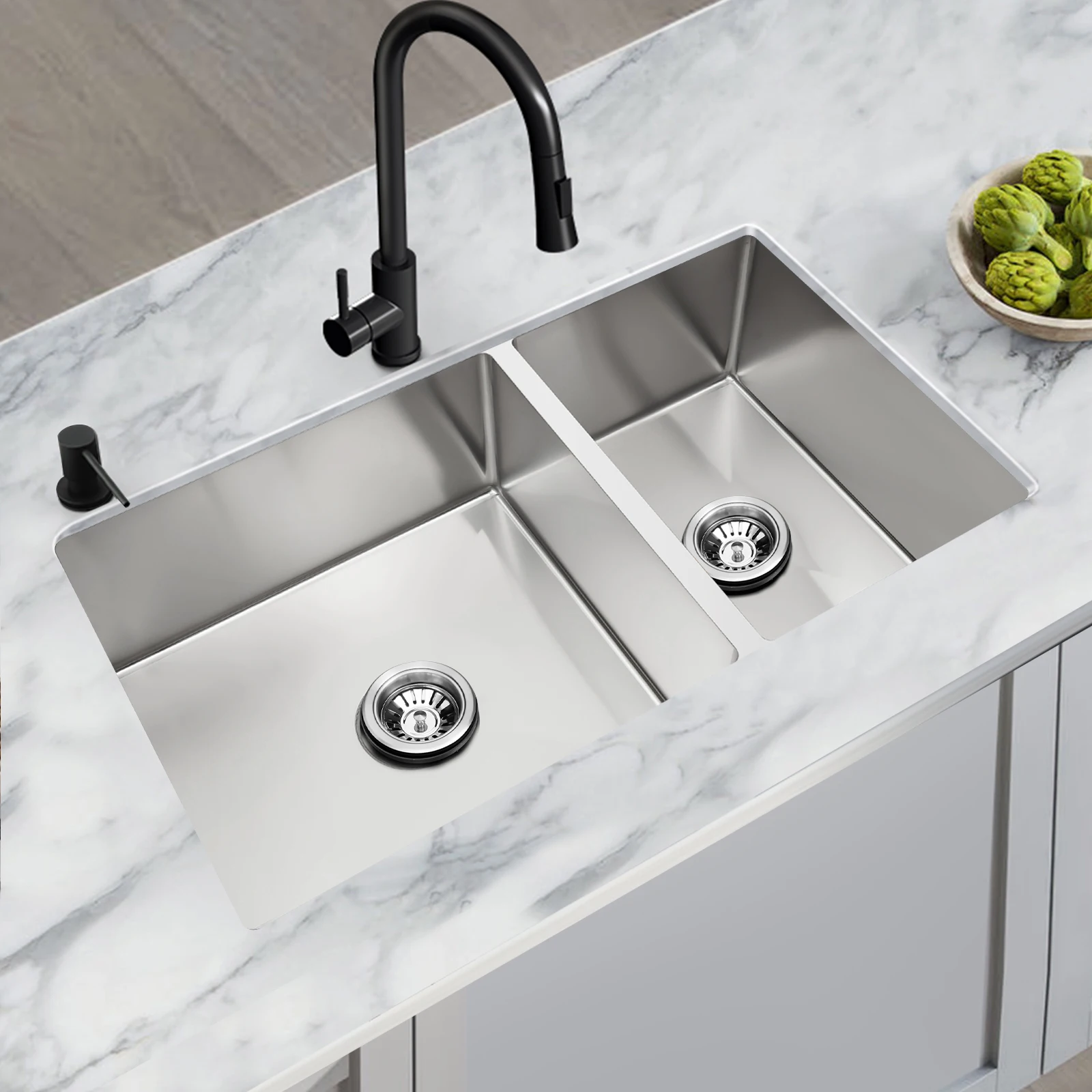 33In Double Groove Stainless Steel Sink, Kitchen Sink, New Kitchen Bar Sink, Two Bowls Kitchen Bar Sink