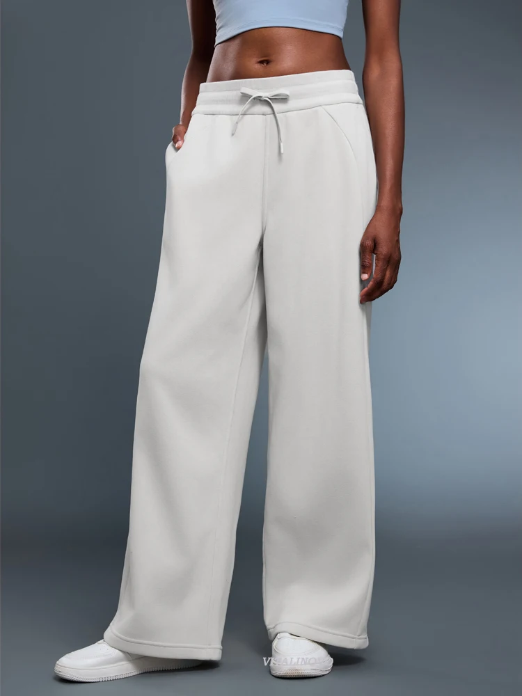 VITALINOVO Damen-Sweatpants mit weitem Bein und Fleece-Futter, Winter-Baggy-Lounge-Reisehose, Sportliche Jogginghose mit Kordelzug, Winter-Outfits – Detail 2