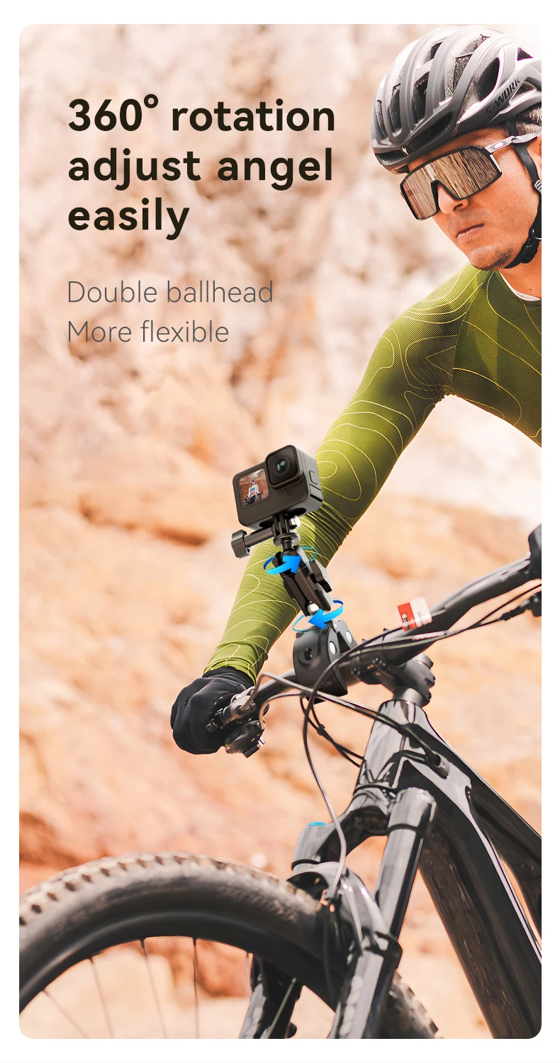TELESIN Motorcycle Bicycle Rail Mount Clamp with 360 degree Ball Mount Clip For