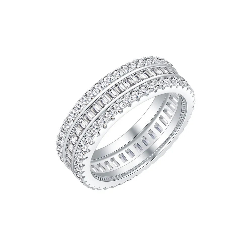 

Fashion 925 Silver Three Rows Diamond Ring Instagram Style Women's Versatile European and American