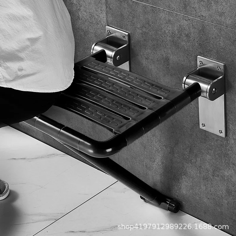 Bathroom Wall Mounted Folding Chairs Disabled Bath Seat Chair,Special Shower Chair for The Elderly Black Non-slip Shower Bench 5