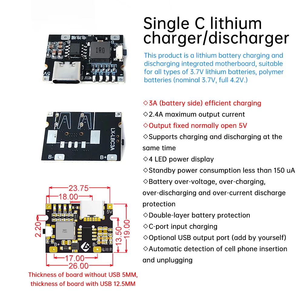 5V3A Lade- und Entlademodul, integriertes Modul, 3,7V4,2V Power Board, Ladeschutzmodul, Zubehör für mobile Powerbanks – Detail 9