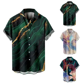 Leisure Printed Shirt Mens Summer Fashion Top Blouse Short Sleeve Lapel ...