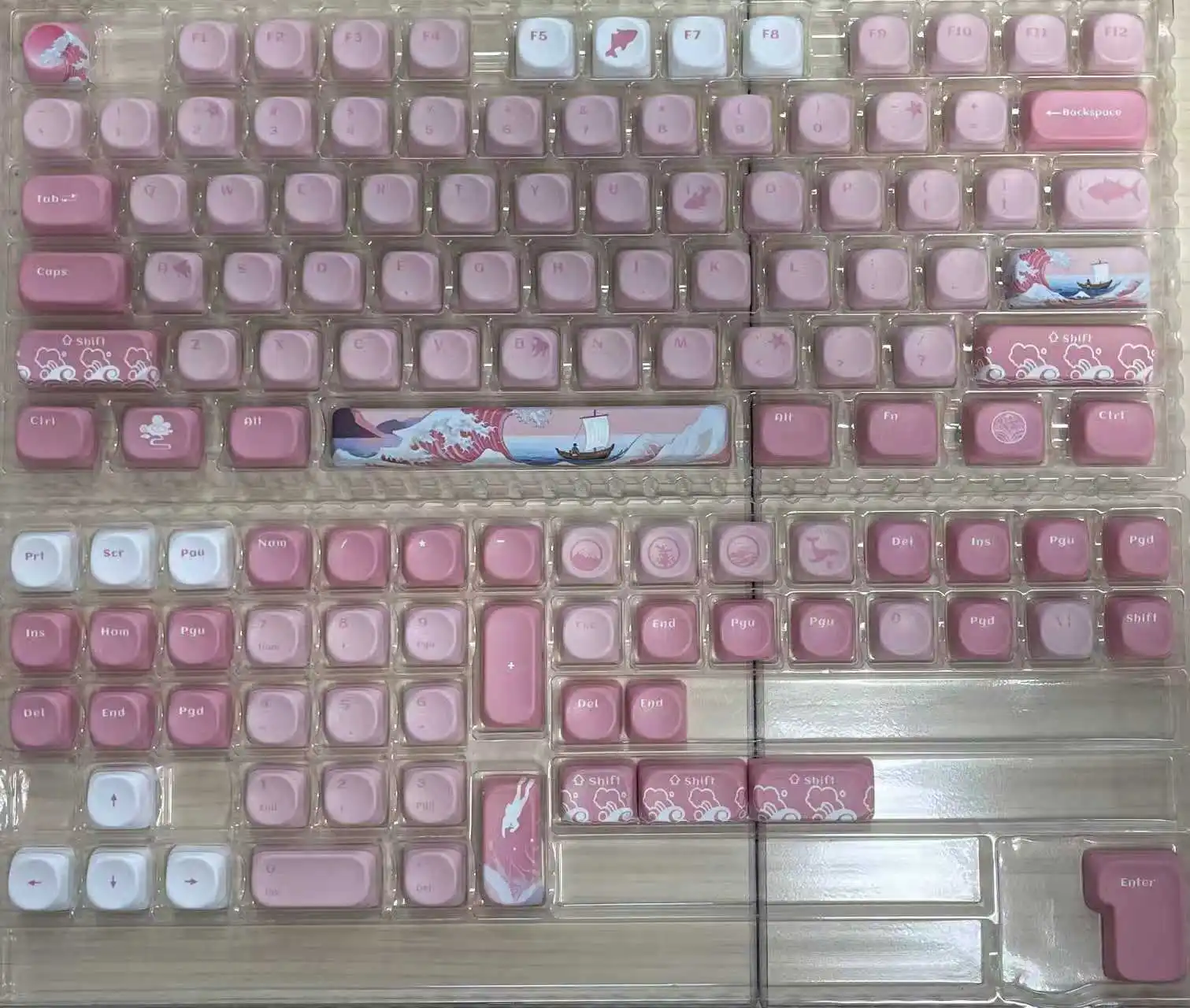 Sunzit Cute Custom Keycaps 141 Teclas PBT Keycap Set, Teclas de Perfil Moa Dye-Sub Pink Cat Eat Fish Keycaps para interruptores Cherry MX Teclado mecánico para Juegos con diseño ISO/ANSI UK