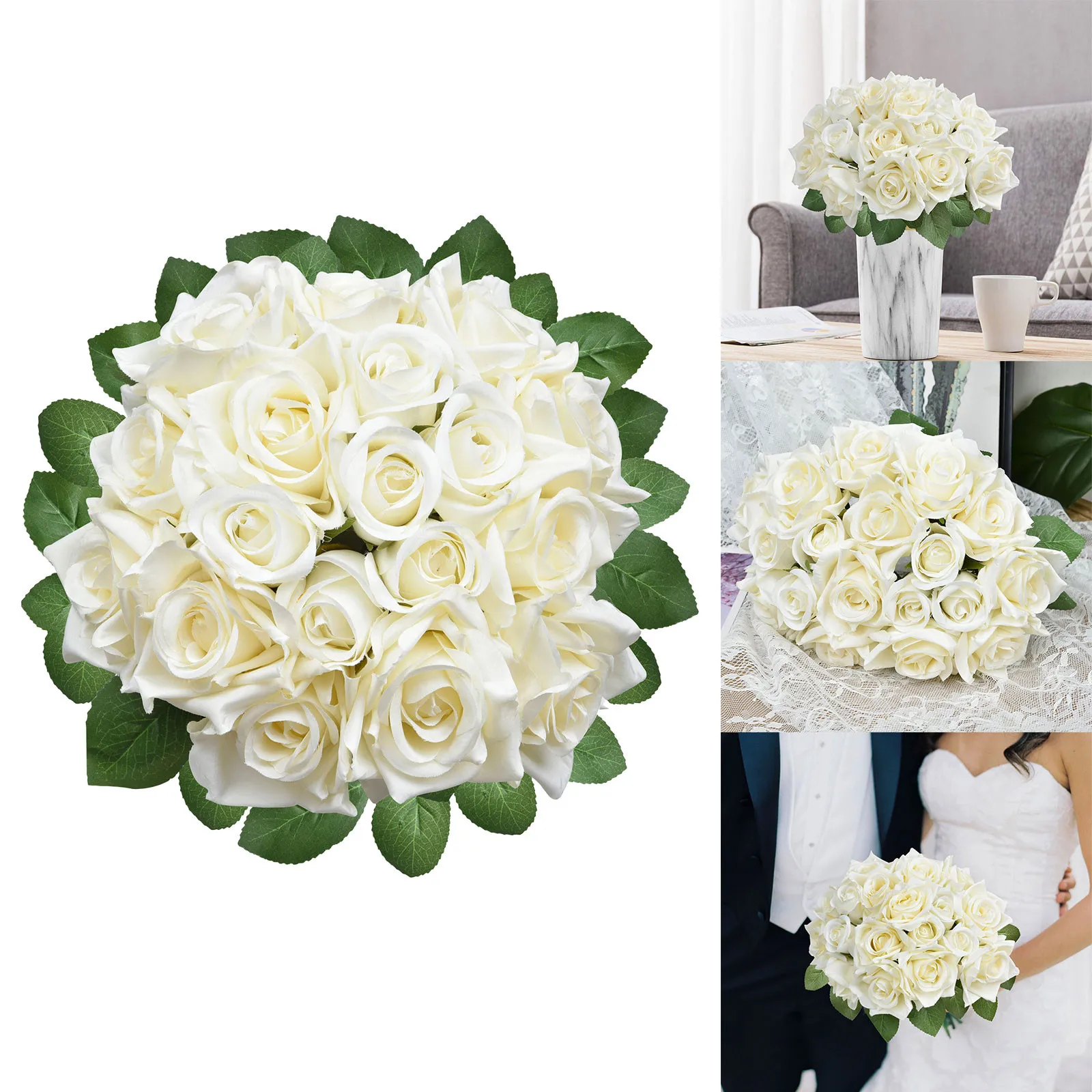 Artificial-Flower-Rose-Bouquet-Fake-Filigree-Plastic-Artificial-White ...