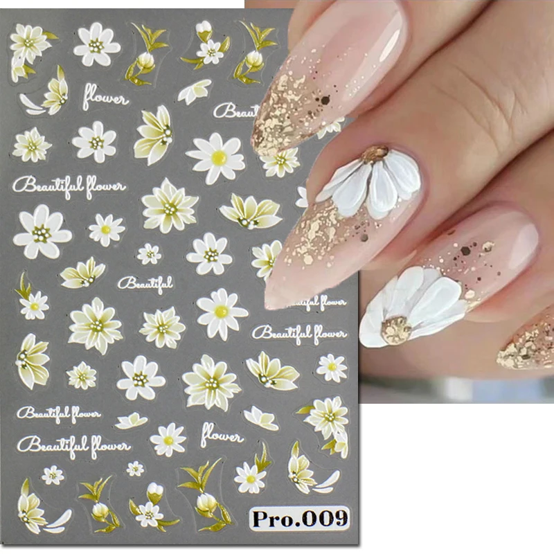 5D-geprägte Nagelkunst-Aufkleber, rosa blühende Blumen, Blumen, selbstklebende Schieber, Abziehbilder, Dekorationen für Nagelspitzen, Maniküre – Detail 3