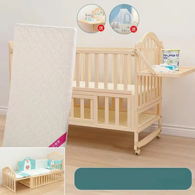 Solid Pine Wood Baby Crib Stitching Big Bed, Multifunctional Kid Cot Can Extend To 168cm Suit For Elder Children 2