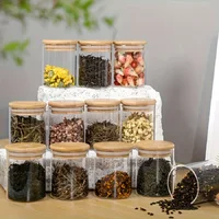 12pcs/set Airtight Glass Storage Jar with Bamboo Lid for Tea,Coffee,Sugar Portable and Transparent Container for Home Kitchen 1