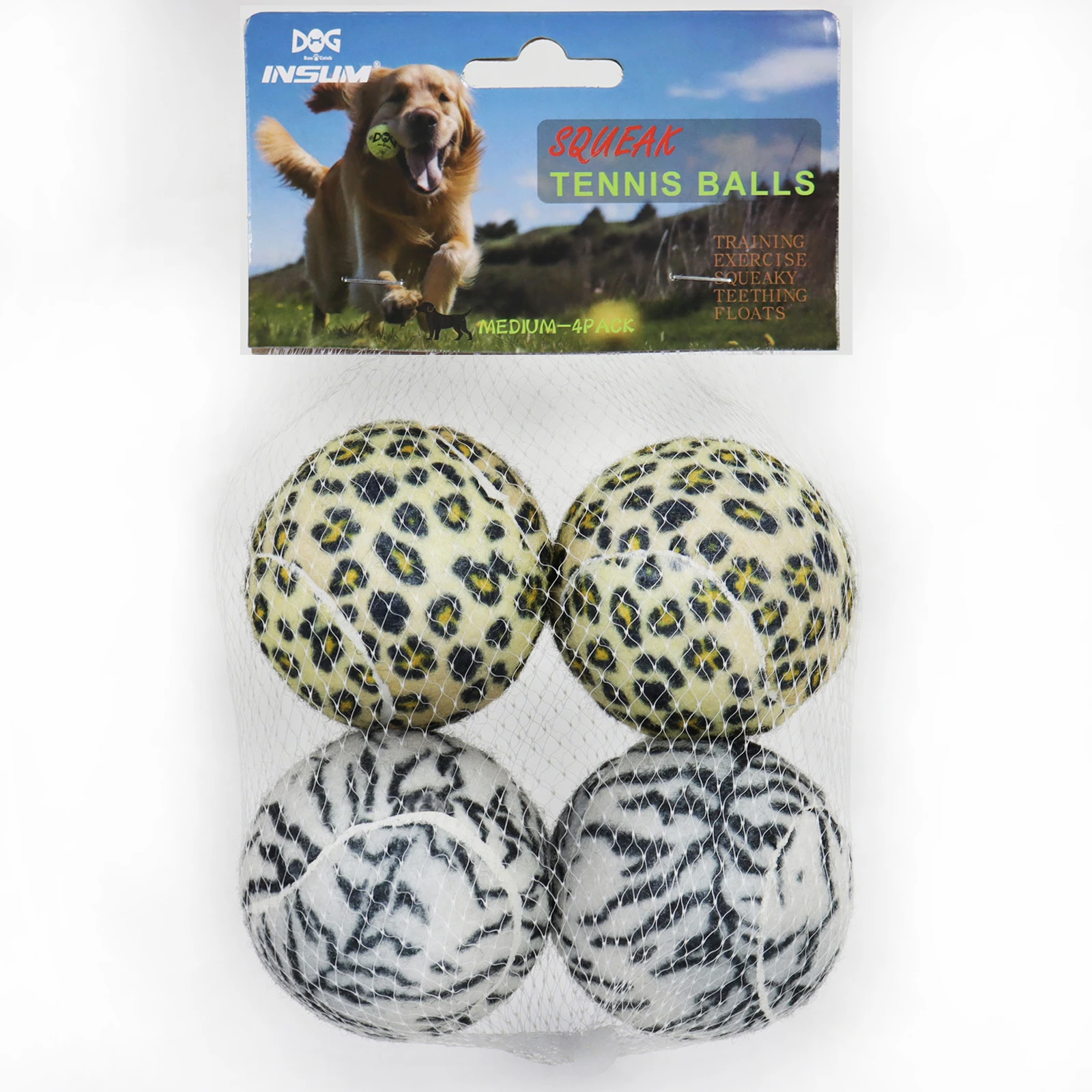 4Pcs Squeaky Tennis Balls for Dog Toy, 2.5'' Small or Medium Breed Dogs Durable Bouncy Dog Toy Balls with Mesh Bag Tennis