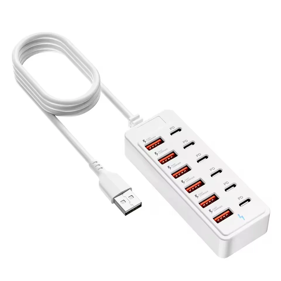 Presa splitter USB 12 in 1 Spina di ricarica rapida 6USB+6PD Convertitore di trasferimento dati ad alta velocità USB 2.0 per ufficio domestico