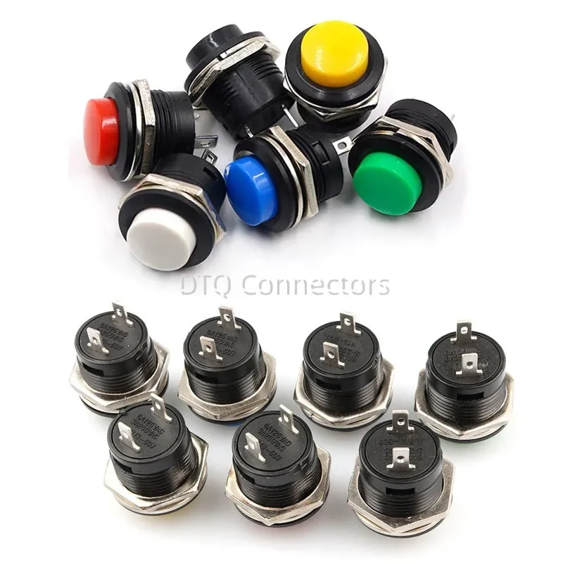 6pcs 순간 푸시 버튼 스위치 16mm 순간 6A 125VAC 3A 250VAC 원형 스위치 R13-507 검정색 빨간색 초록색 흰색 파란색 노란색