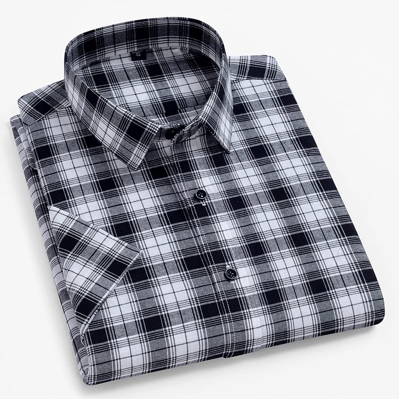 New 100% Cotton Men's Short Sleeve Plaid Shirt Fashionable Casual Design Young Soft Comfort Cardigan Dress Shirt