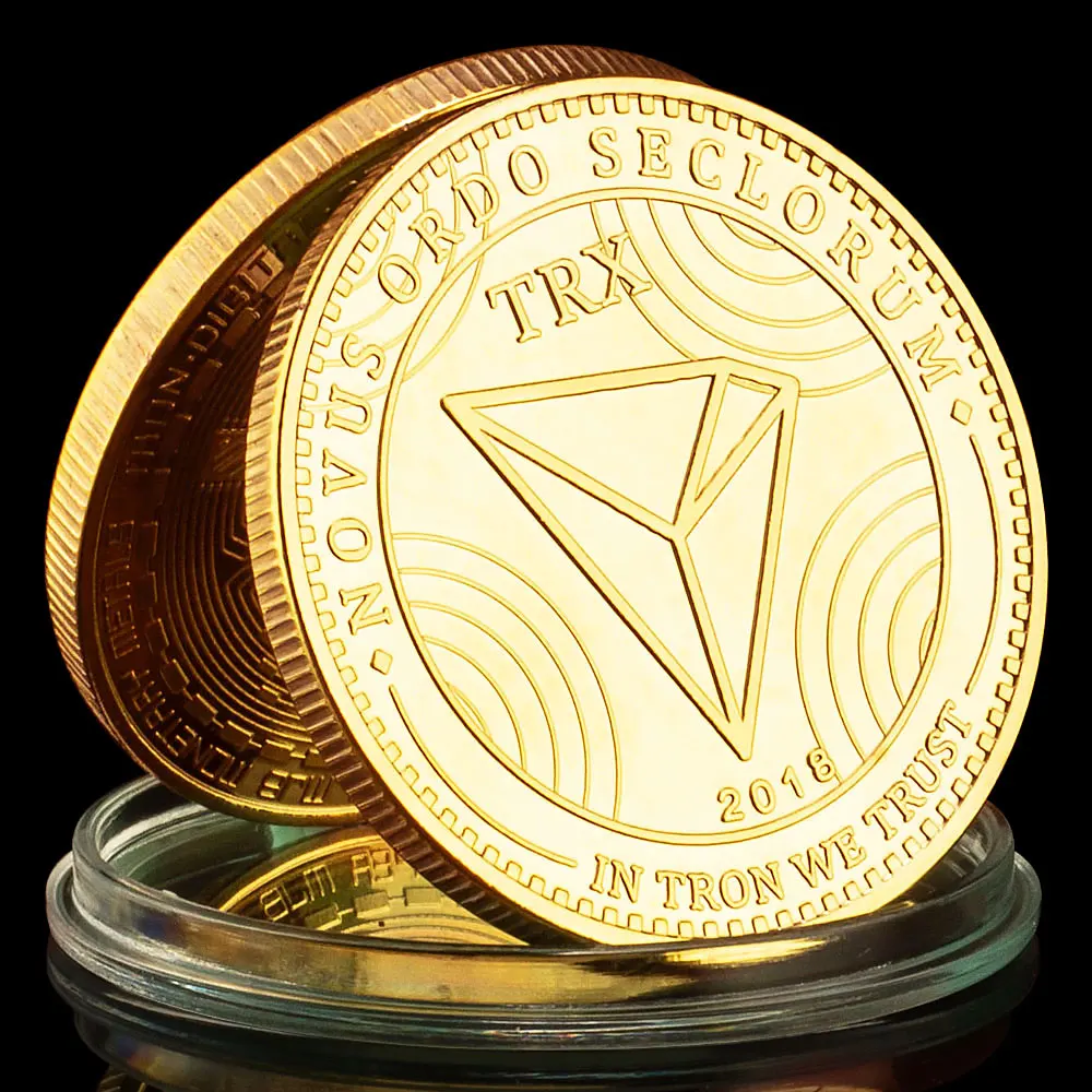 Golden Plated TRX Crypto Coin - Commemorative Souvenir and Gift Collection