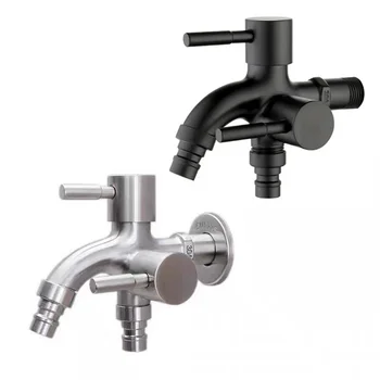 1/2" Double Outlet Faucet for Washing Machine Dual Control Water Tap One in Two out Bidet Faucet Bathroom Sink Fitting 1