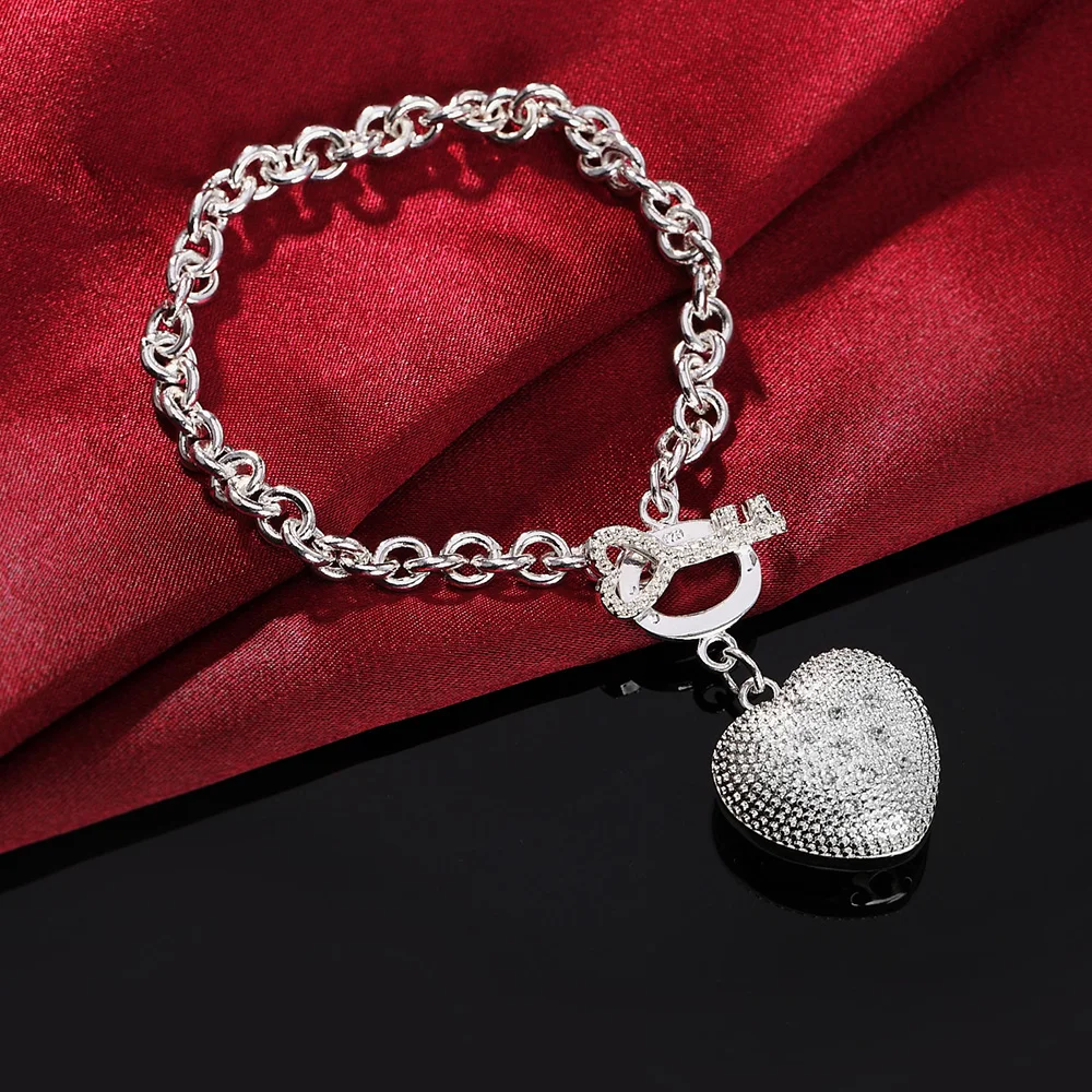 Ensemble de bijoux pendentif coeur en cristal pour femme, bracelets et collier en argent regardé 925, cadeau de fête de mariage, mode fille