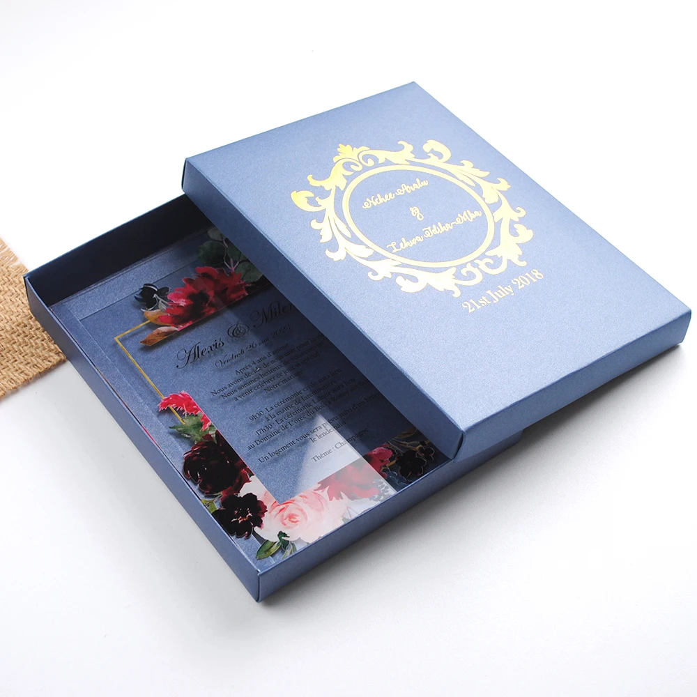 Transparent Personalized Printed Thick Acrylic Wedding Invitations Cards Box Envelop 10pcs