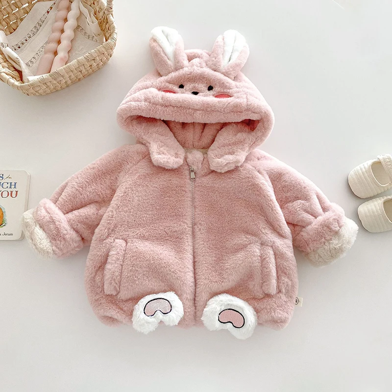 Cute Rabbit Plush Baby Jacket Christmas Sweet Princess Girls Coat Autumn Winter Warm Hooded Outerwear Toddler Girl Clothes 1-5Y