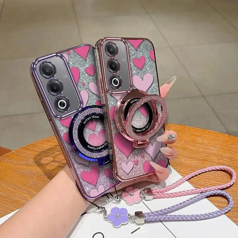 Cute Loving Heart Phone Case Set with Lanyard and Stand