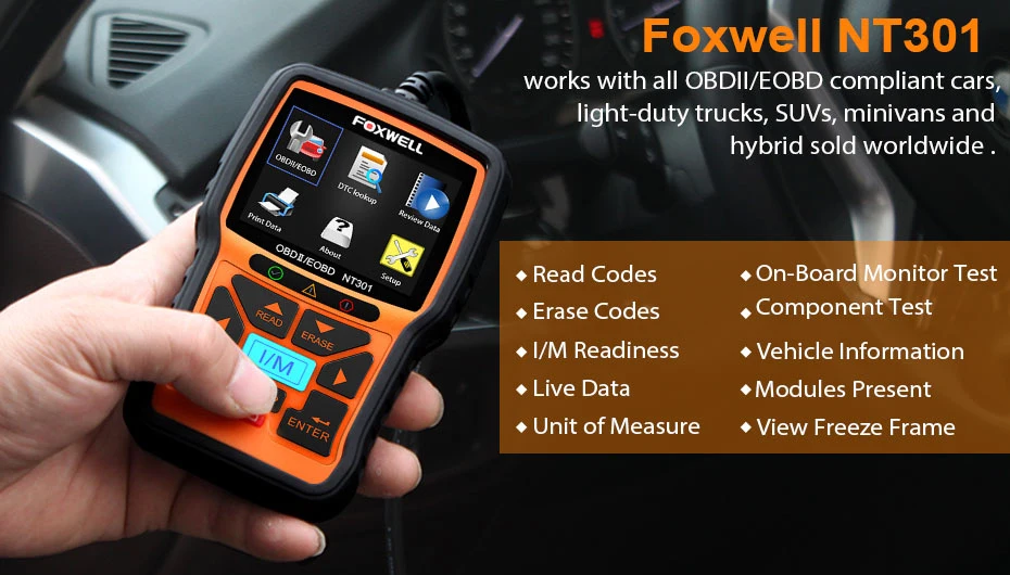 best car inspection equipment FOXWELL NT301 OBD2 Scanner Check Engine Light Code Reader EOBD OBD 2 Automotive Scanner Car Auto Diagnostic Tools automotive battery charger