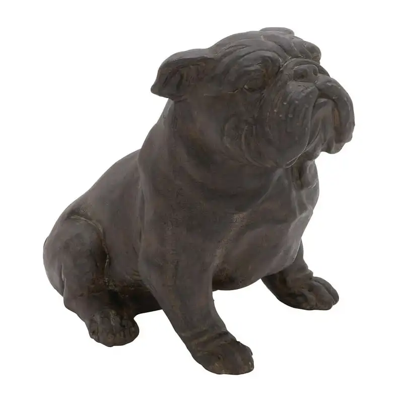 

x 11" Brown Polystone Distressed Sitting Bulldog Sculpture, by