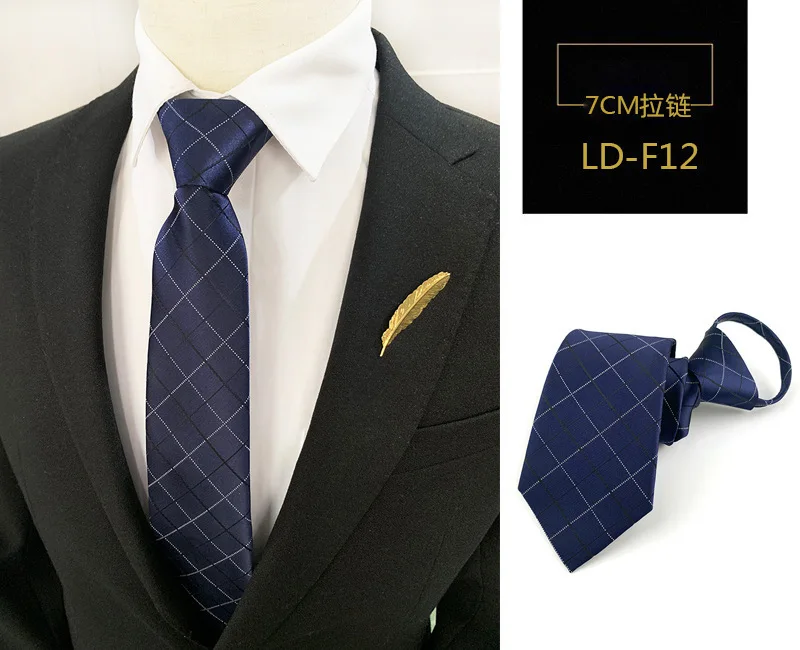 Mode 7 cm Herren Krawatte vorgebunden leicht zu tragen Krawatte Reißverschluss faul vorgebunden Streifen Dot Plaid Business Hochzeit Krawatte für Mann – Detail 15